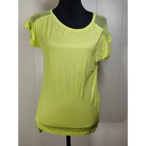 MelaO Yellow Neon Mesh Sleeve T Shirt Womens Size S Crew Neck Short‎ Sleeve Top